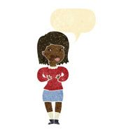 cartoon woman making excuses with speech bubble