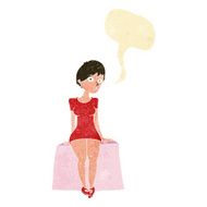 cartoon curious woman sitting with speech bubble