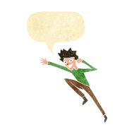 cartoon jumping man with speech bubble