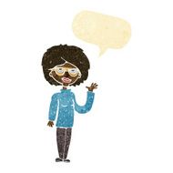 cartoon woman waving with speech bubble N17