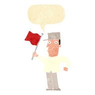 cartoon man waving flag with speech bubble N2