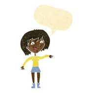 cartoon waving woman with speech bubble N10