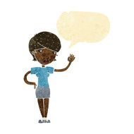 cartoon woman waving with speech bubble N18