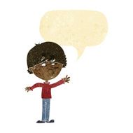 cartoon worried man reaching with speech bubble