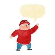 cartoon man in hat waving with speech bubble N2