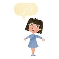 cartoon happy woman in dress with speech bubble N4