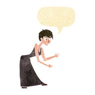 cartoon woman in dress gesturing with speech bubble N2