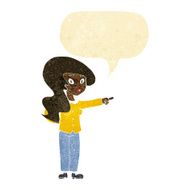 cartoon pretty woman pointing with speech bubble N3