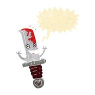 crazy cartoon knife character with speech bubble