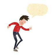 cartoon happy man dancing with speech bubble N5