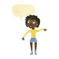 cartoon friendly woman waving with speech bubble N3