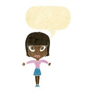 cartoon woman shrugging with speech bubble N4