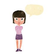 cartoon woman standing with speech bubble N3