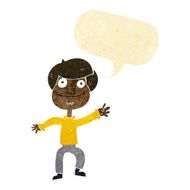 cartoon happy man waving with speech bubble