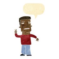 cartoon man giving peace sign with speech bubble N2