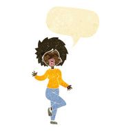 cartoon woman dancing with speech bubble N2