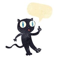 cartoon black cat with idea speech bubble