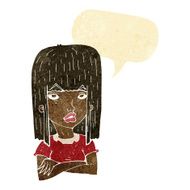 cartoon girl with folded arms speech bubble