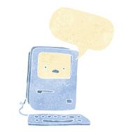 cartoon old computer with speech bubble N3