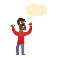 cartoon frightened man with speech bubble N7