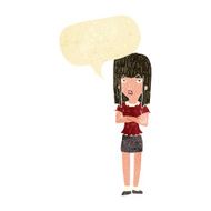 cartoon woman standing with speech bubble N4