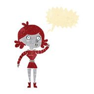 cartoon robot woman waving with speech bubble N3