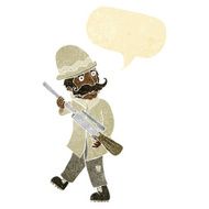 cartoon big game hunter with speech bubble