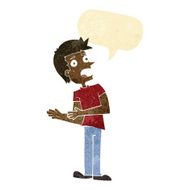 cartoon man making excuses with speech bubble