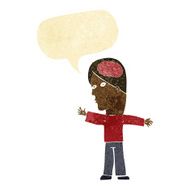 cartoon man with brain speech bubble