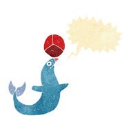 cartoon performing seal with speech bubble