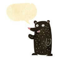 cartoon waving black bear with speech bubble N6