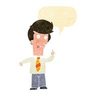 cartoon office man with crazy idea speech bubble