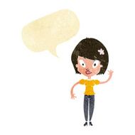 cartoon pretty woman waving with speech bubble N3