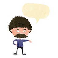 cartoon man with mustache making camp gesture speech bubble N2
