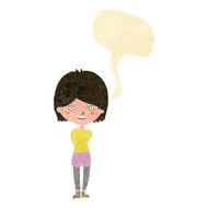 cartoon friendly woman with speech bubble N8