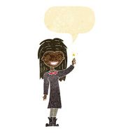 cartoon friendly witch girl with speech bubble