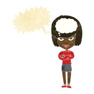 cartoon woman with folded arms imagining speech bubble