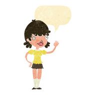 cartoon waving woman with speech bubble N14