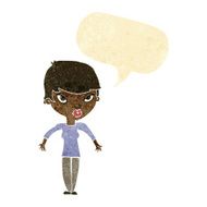 cartoon woman shrugging shoulders with speech bubble N23