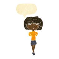 cartoon shy woman with speech bubble N4