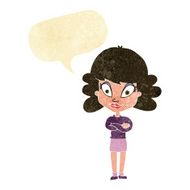 cartoon happy woman with folded arms speech bubble N2