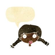 cartoon confused female face with speech bubble