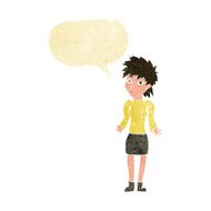 cartoon woman shrugging shoulders with speech bubble N25