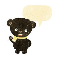 cartoon black bear waving with speech bubble