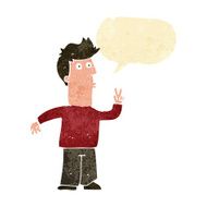 cartoon man signaling with hand speech bubble