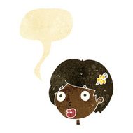 cartoon surprised female face with speech bubble N8