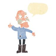 cartoon angry old man in patched clothing with speech bubble N2