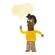 cartoon man giving peace sign with speech bubble N3