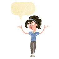 cartoon woman raising hands in air with speech bubble N4