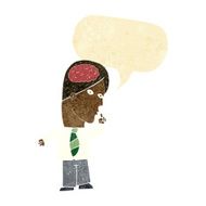 cartoon businessman with huge brain speech bubble